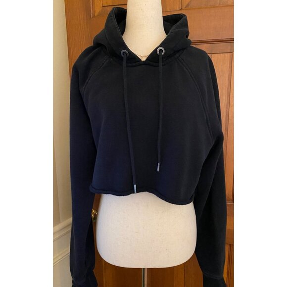 Flint and Tinder Cutoff Hoodie Sweatshirt Women L Black Long Sleeve Loungewear‎ - Picture 1 of 11